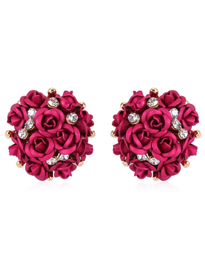 

Vintage Rhinestone Inlaid Party Event Wedding Stud Earrings, Rose red