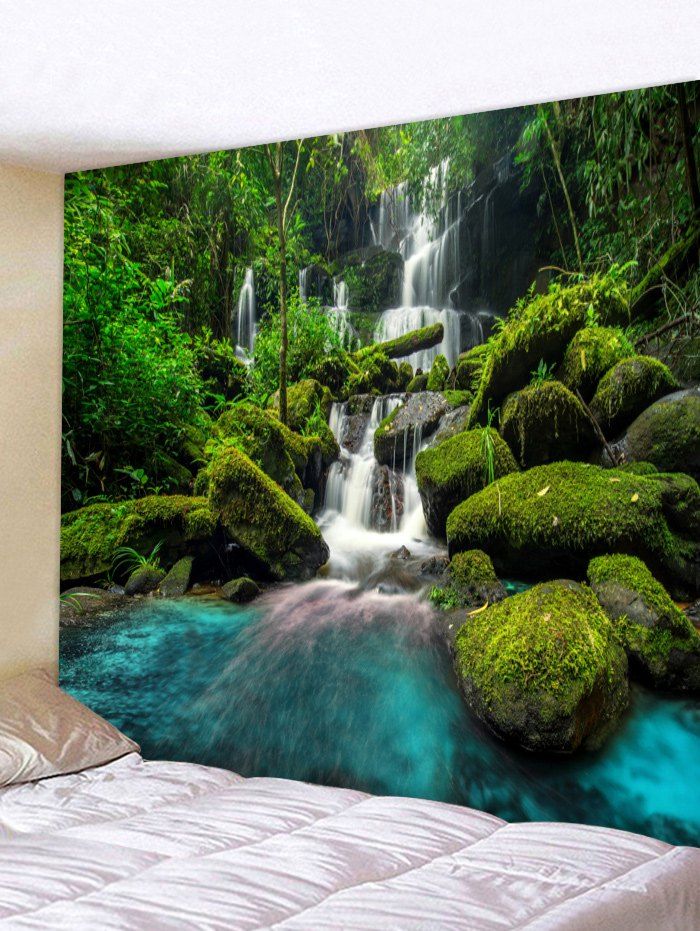 

Wall Hanging Art Mountains Waterfalls Print Tapestry, Jungle green