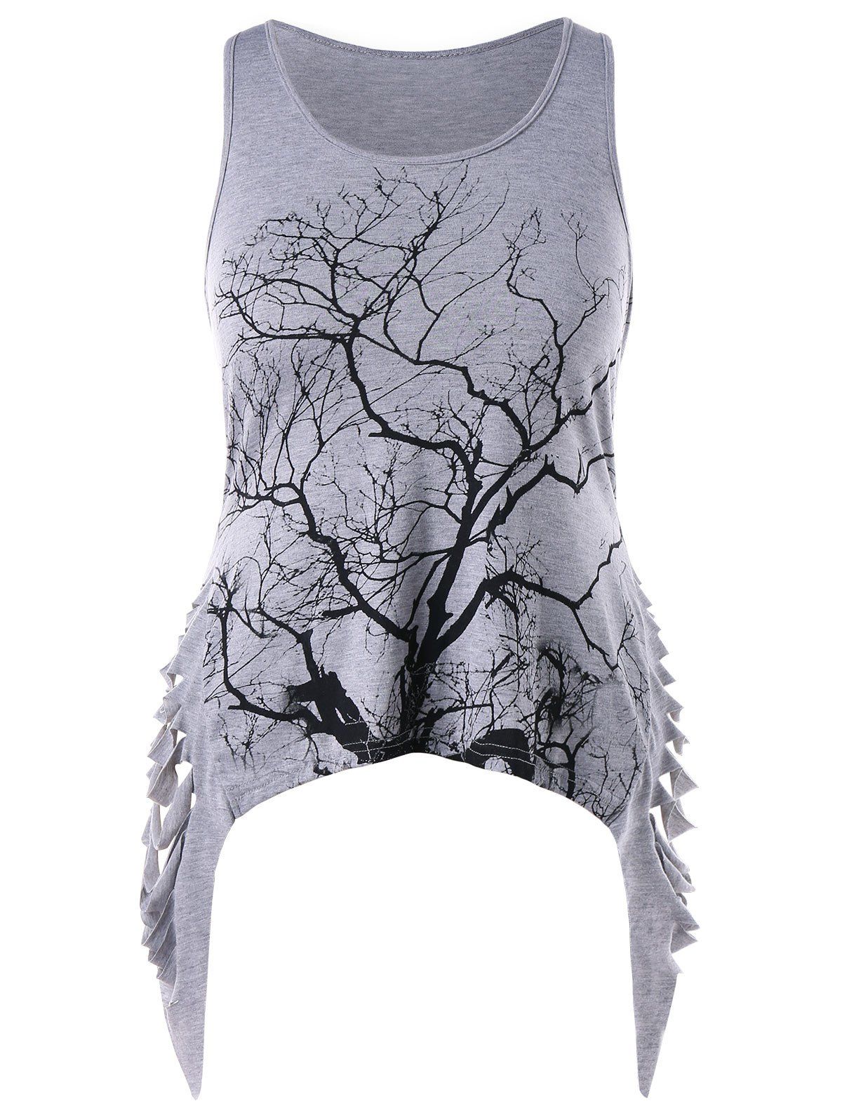 

Plus Size Tree Branch Shredding Tank Top, Light gray