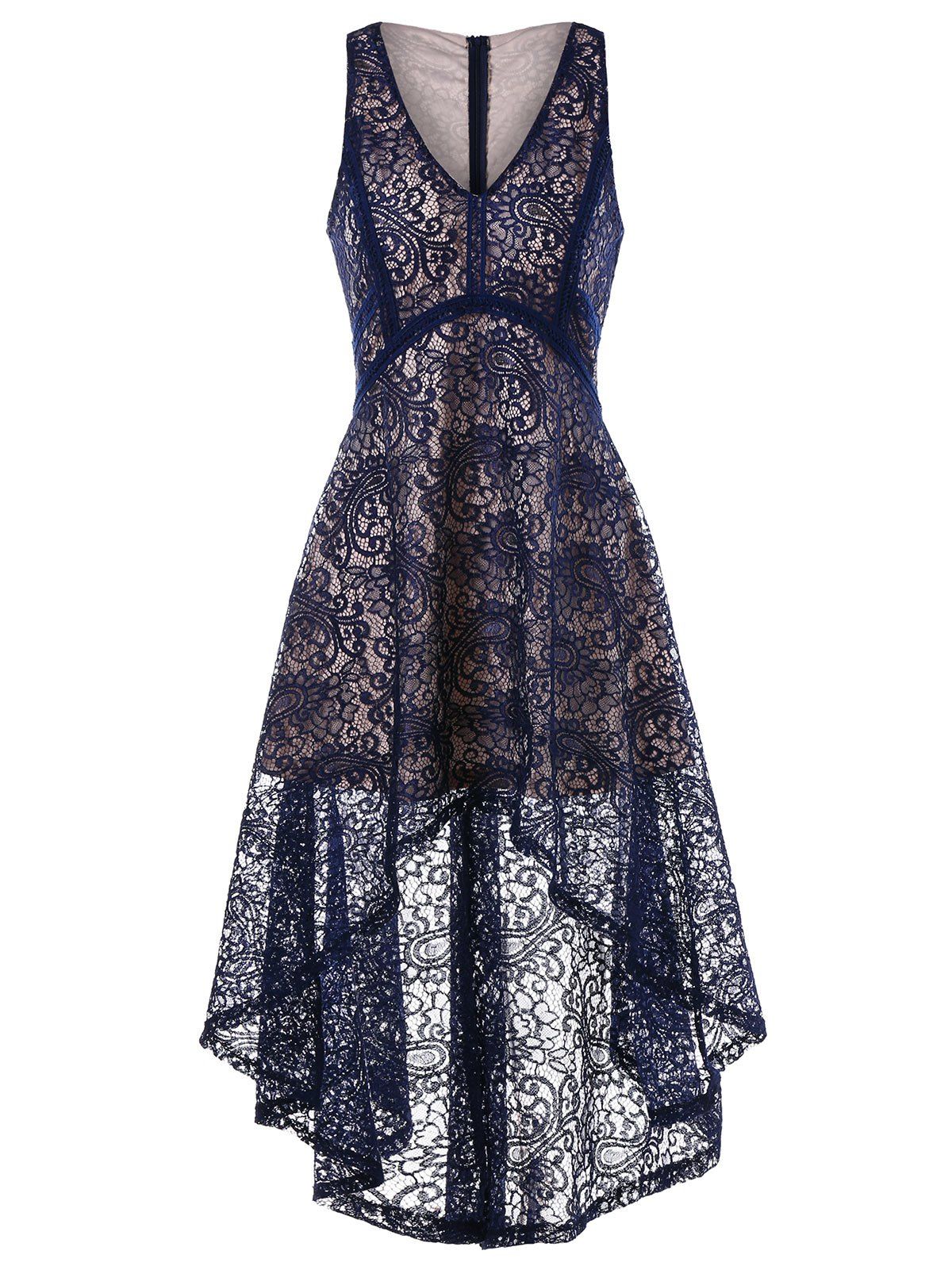 

Sleeveless Asymmetrical Lace Dress, Navy blue