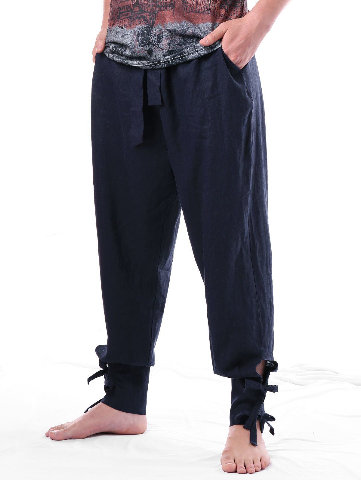 

Solid Color Bow Tie Narrow Feet Harem Pants, Dark slate blue