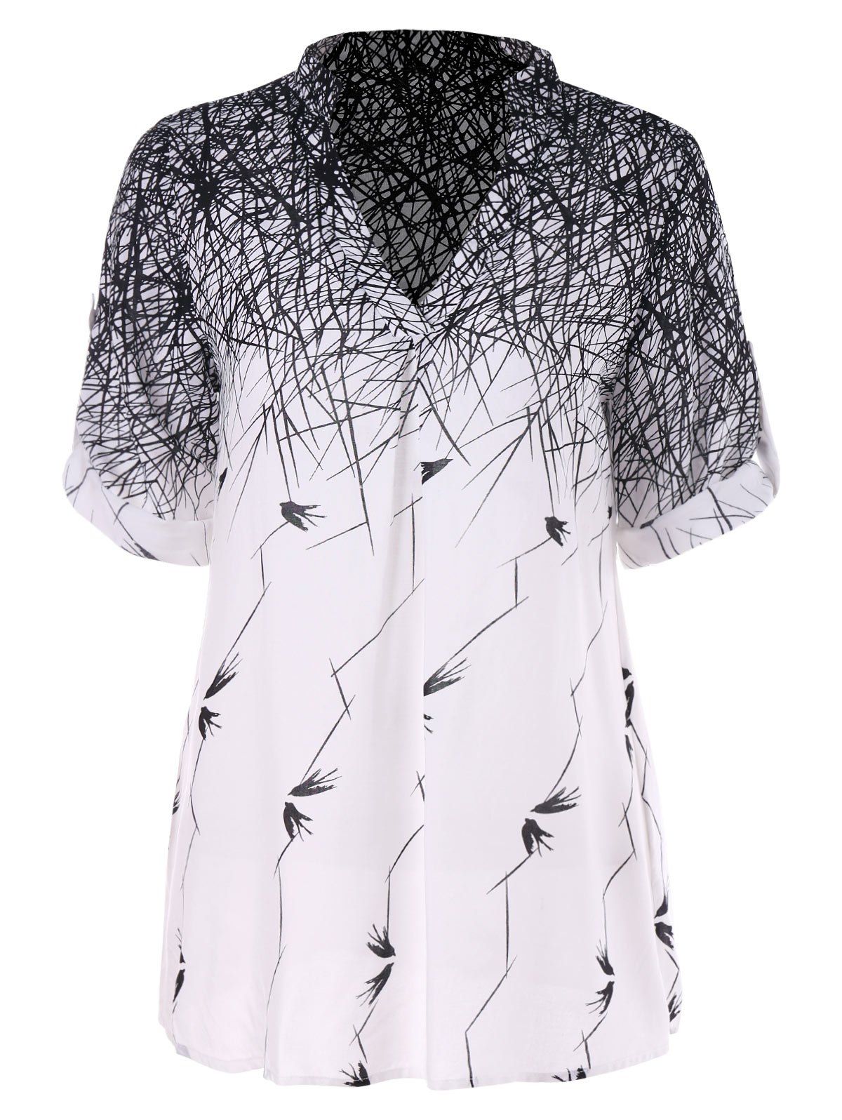

Swallow Lines Print Tunic Blouse, White