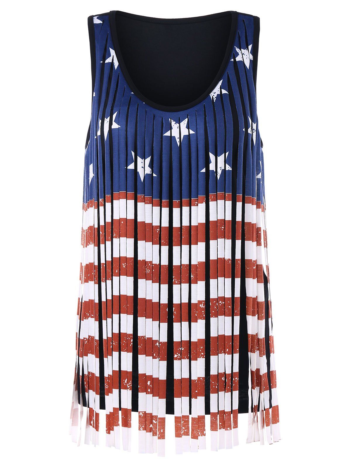 

Patriotism American Flag Fringe Tank Top, Multi