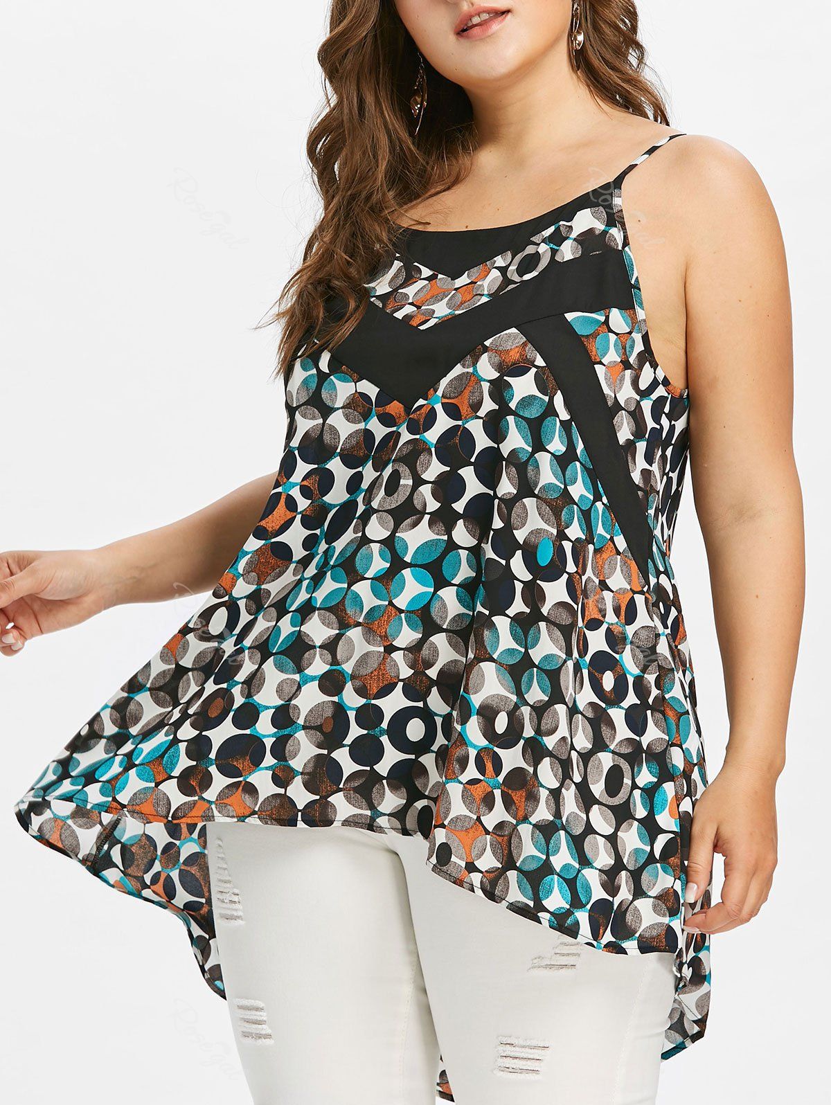 

Plus Size Polka Dot High Low Tank Top, Multi