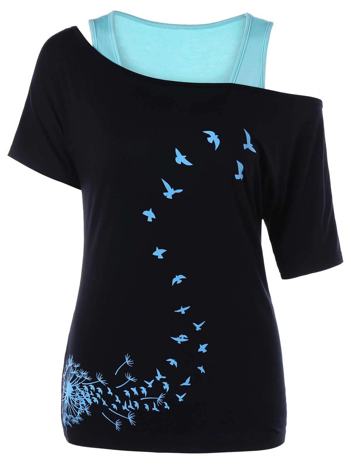 

Dandelion Print Shoulder Cut T-shirt, Black