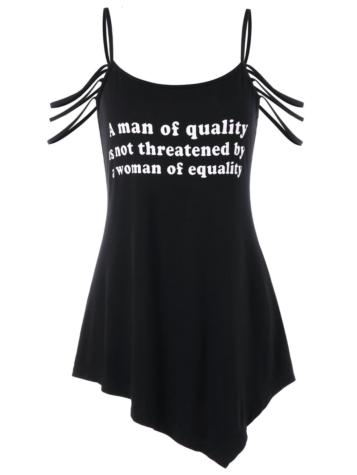 

Asymmetrical Letter Strappy Cami Top, Black