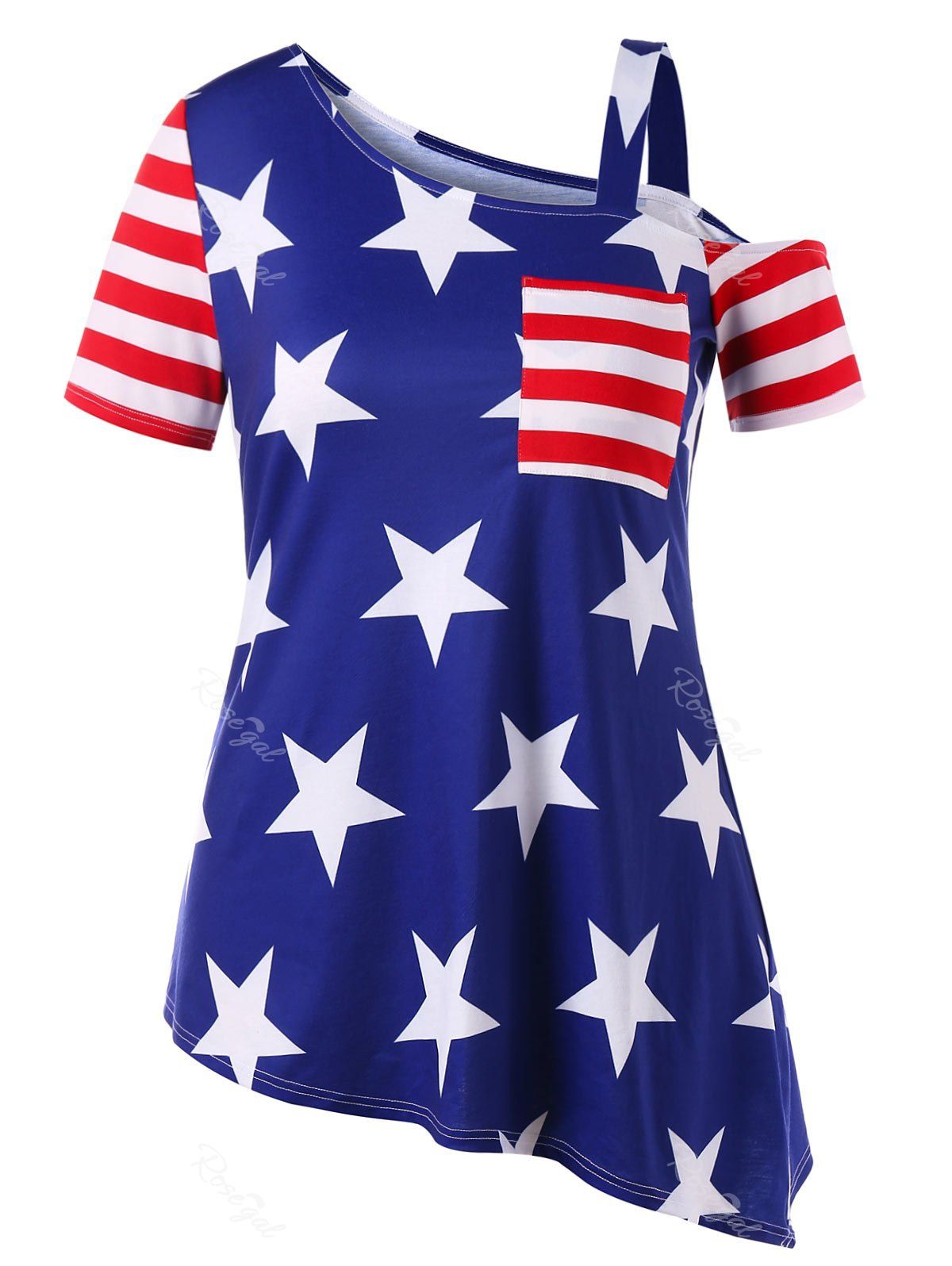 

Plus Size American Flag Asymmetric T-shirt, Colormix