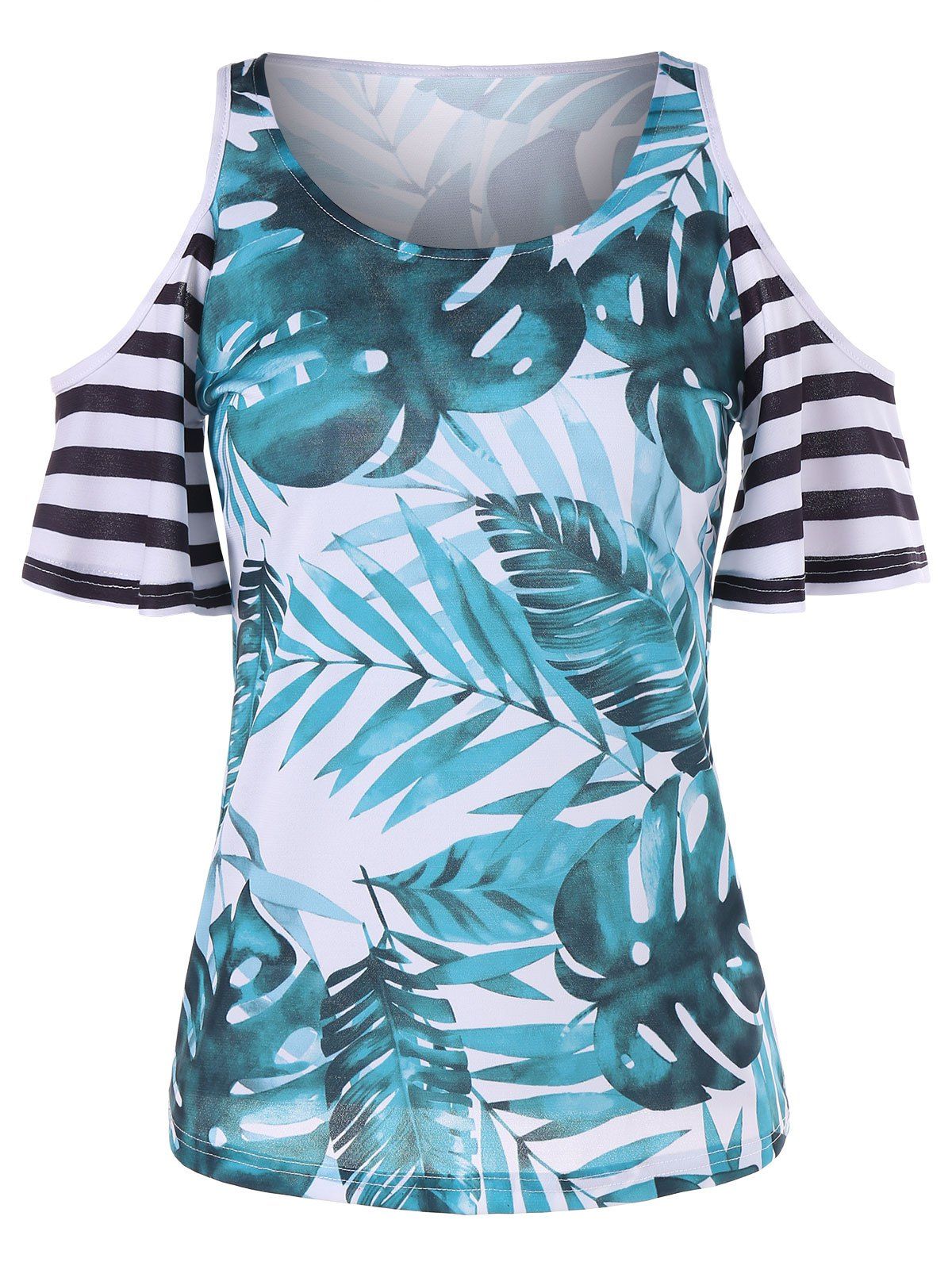 

Palm Leaf Print Shoulder Cut T-shirt, White