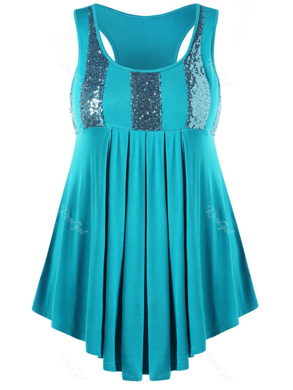 

Plus Size Glittery Pleated Tank Top, Medium turquoise