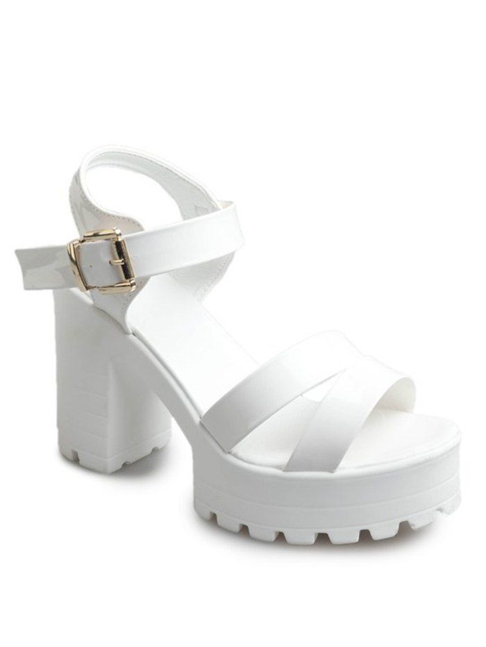 

Casual Block Heel Platform Ankle Strap Sandals, White