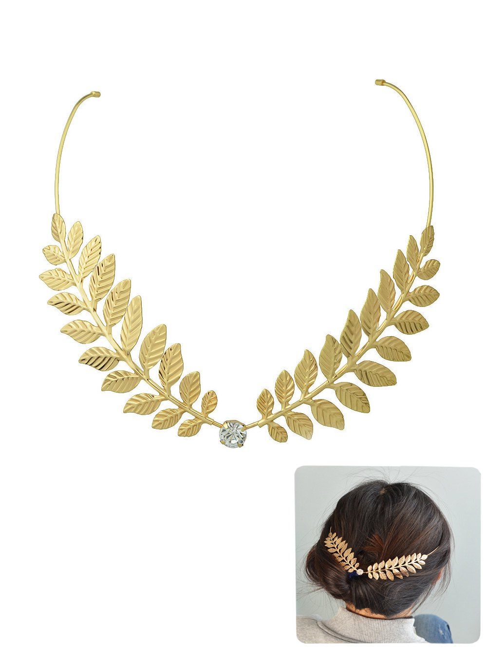 

Leaves Design Rhinestone Hairband, Gold
