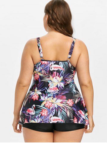 

Plus Size Flamingo Flower Tulip Tankini Set, Black