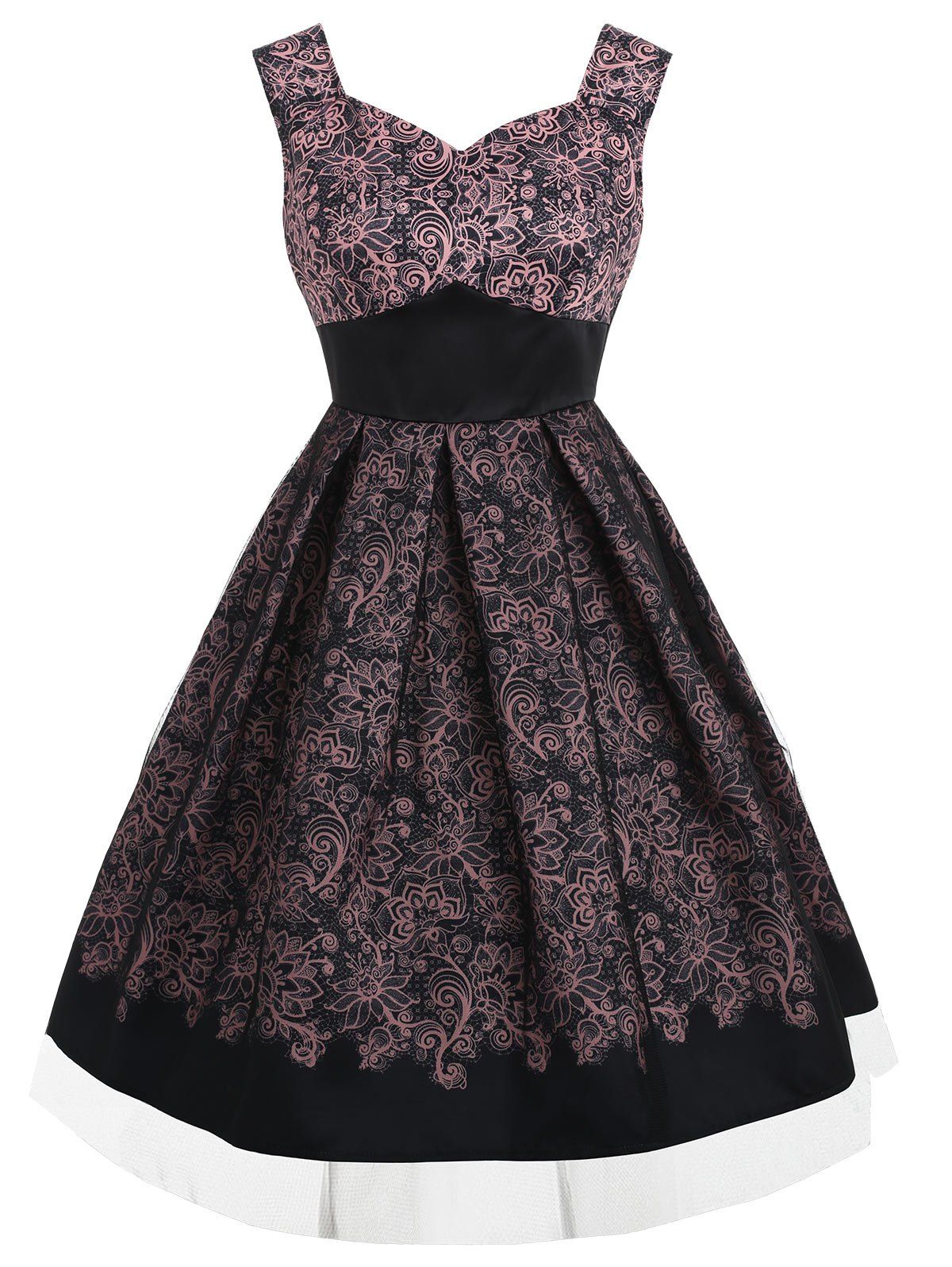 

Sleeveless Print Vintage Flared Dress, Black