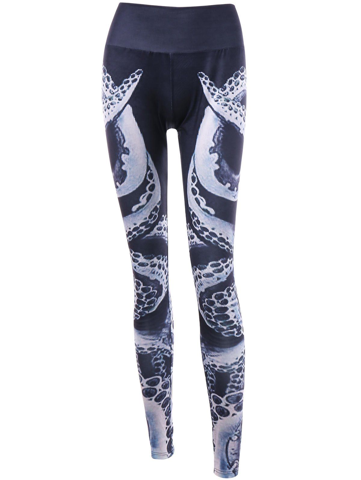 

Octopus Print Elastic Waist Leggings, Black