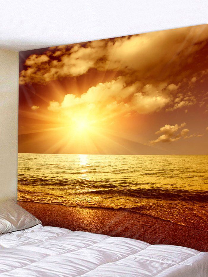 

Sunset Sea Beach Print Tapestry Wall Hanging Decor, Sun yellow