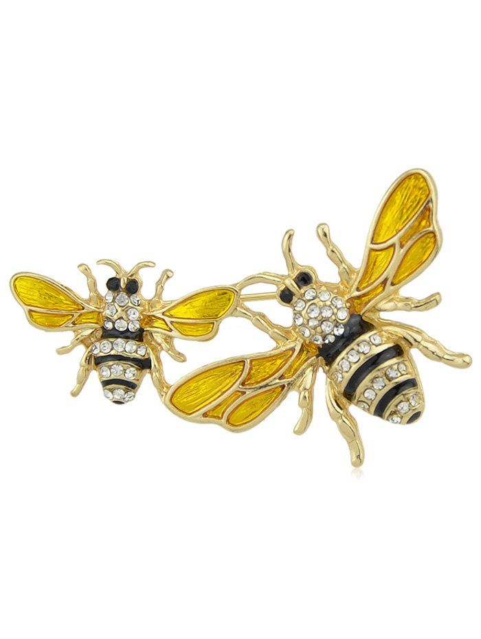 

Honeybees Shaped Rhinestone Brooch, Gold