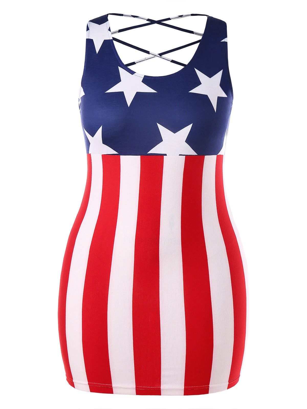 

Plus Size American Flag Sleeveless Strappy Dress, Multi