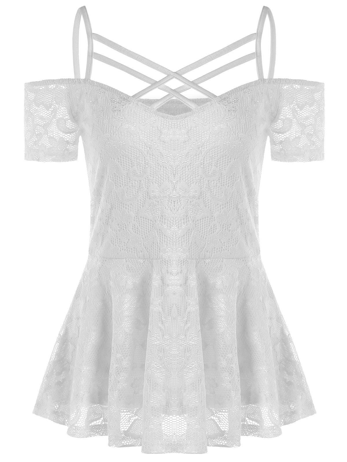 

Cold Shoulder Strappy Lace Smock Blouse, White