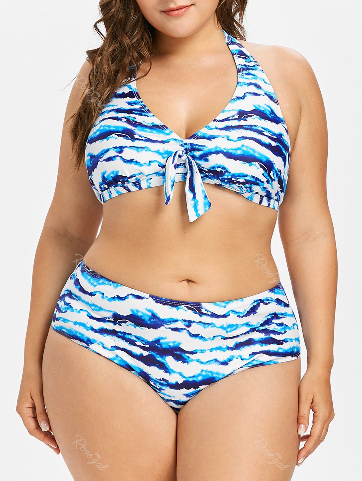 

Plus Size Tie Dye Halter Bikini Set, Blue