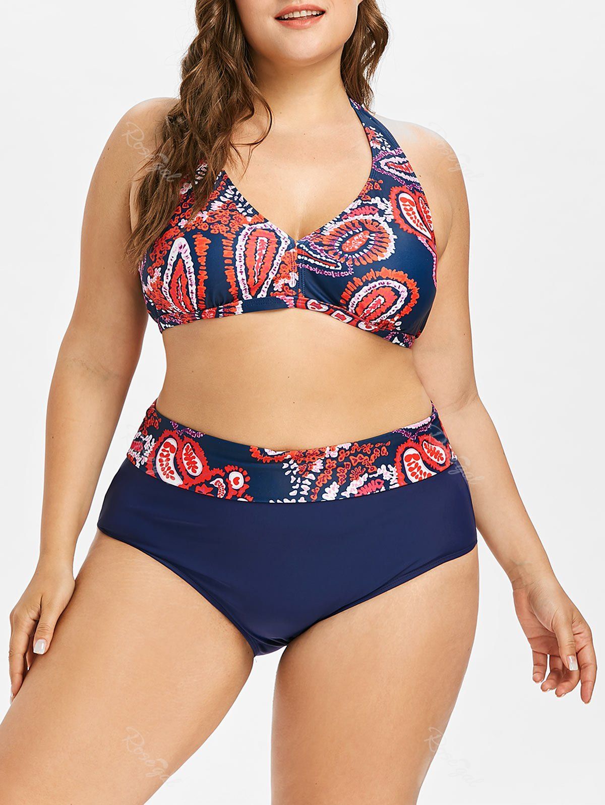 

Plus Size Floral Halter Bikini Set, Multi