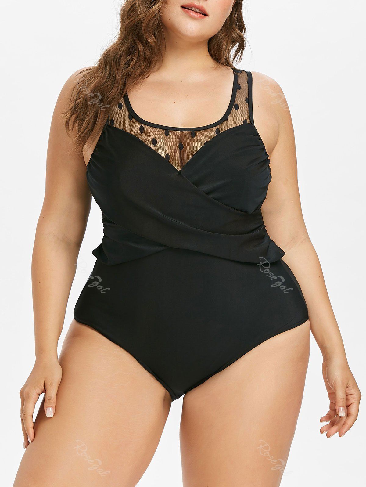 

Plus Size Mesh Insert Swimsuit, Black