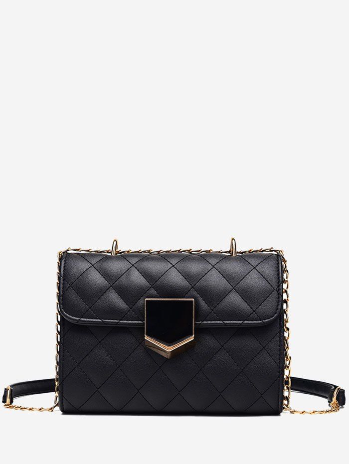 

Rhombus Stitching PU Leather Chain Bag, Black