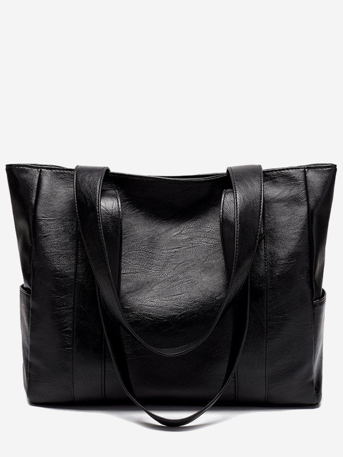 

Minimalist PU Leather Tote Bag with Pocket, Black