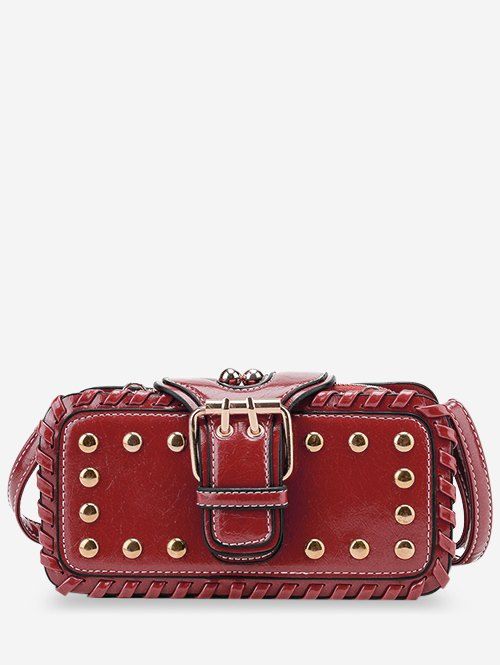 

Stud Buckle Closure Crossbody Bag, Red