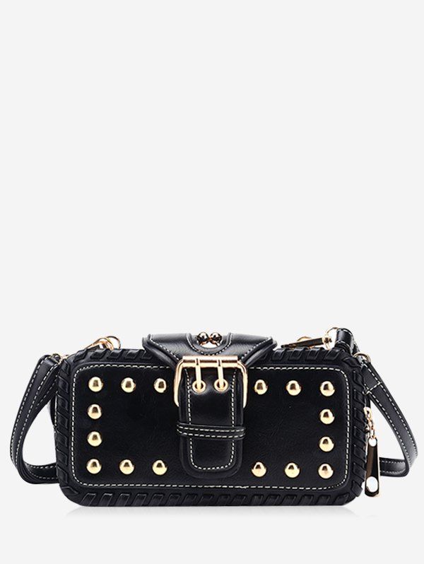 

Stud Buckle Closure Crossbody Bag, Black