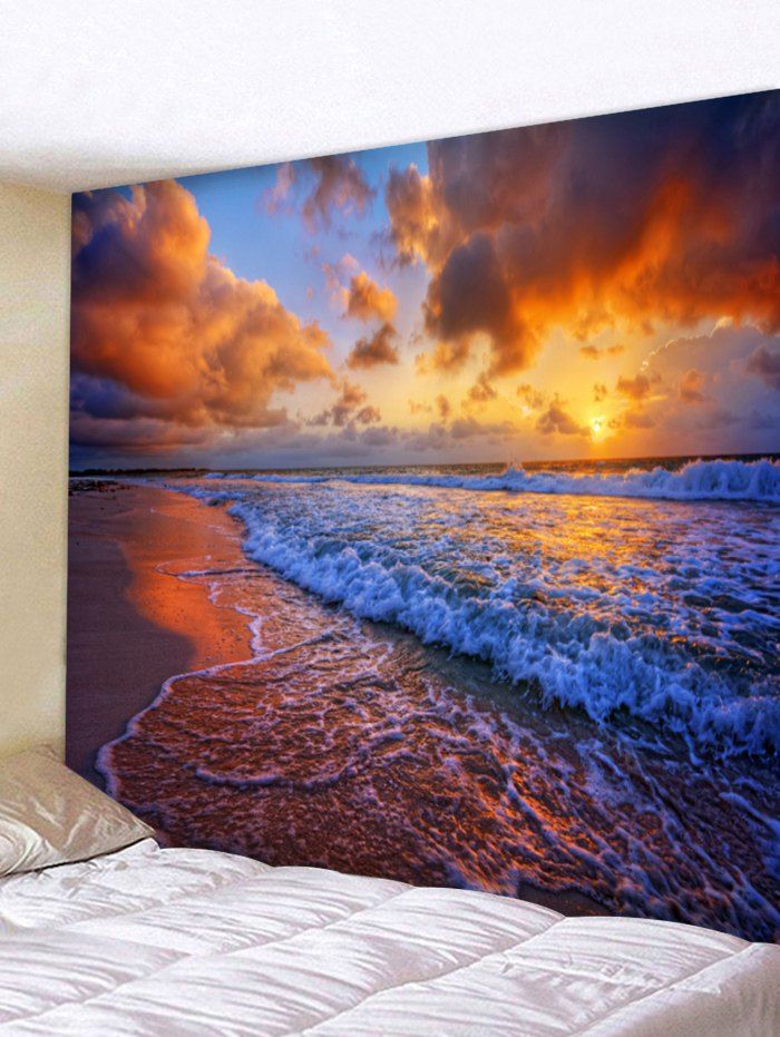 

Seaside Sunset Waves Print Wall Art Tapestry, Multi