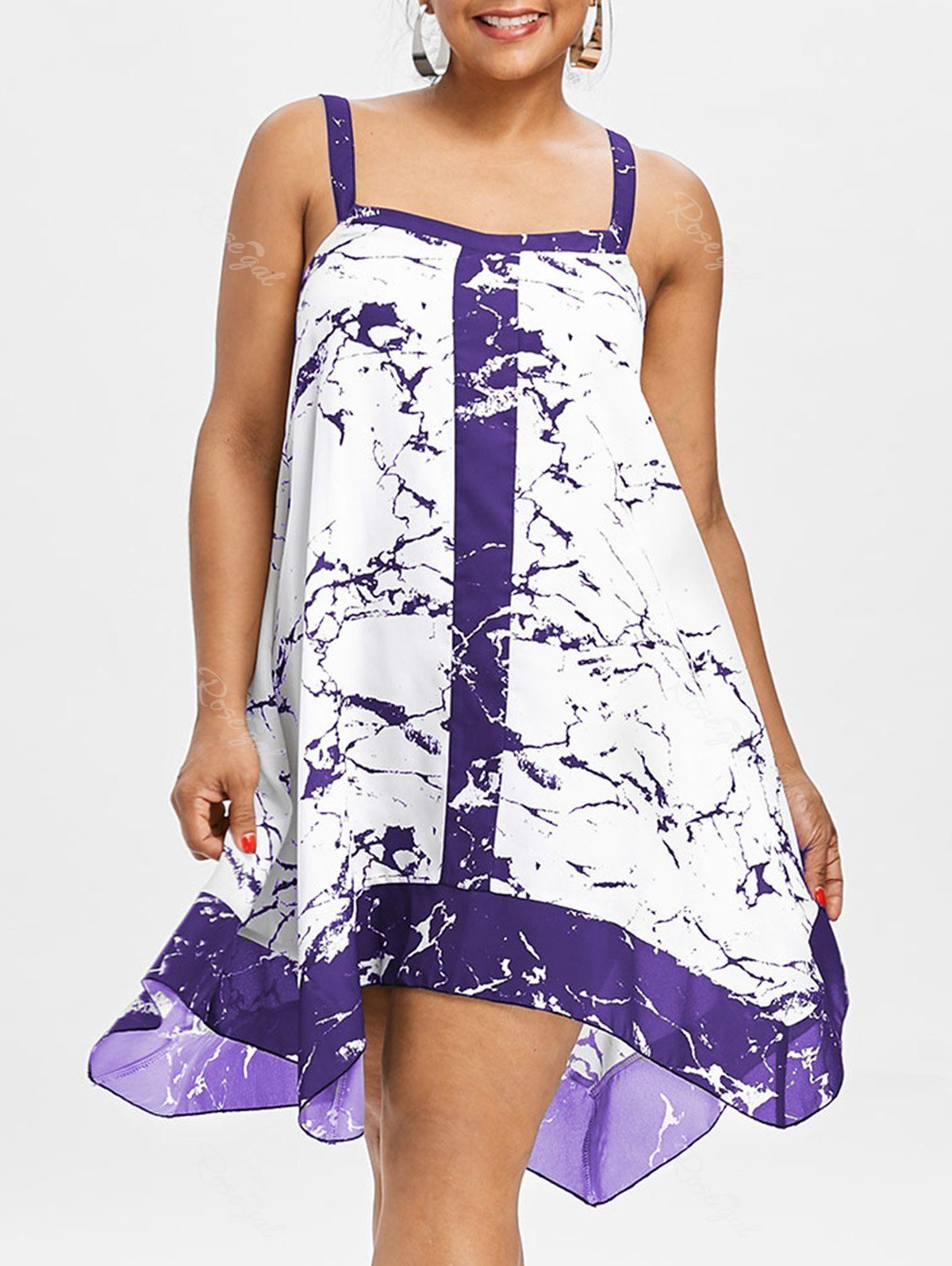 

Plus Size Sleeveless Marble Print Dress, Purple