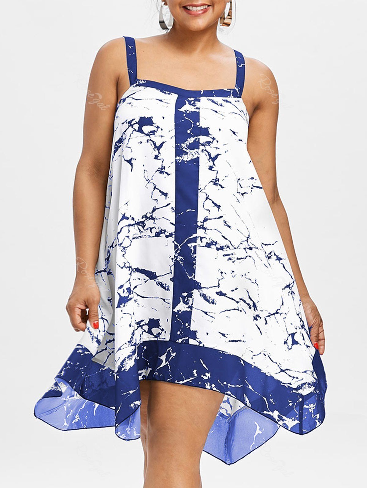 

Plus Size Sleeveless Marble Print Dress, Blue