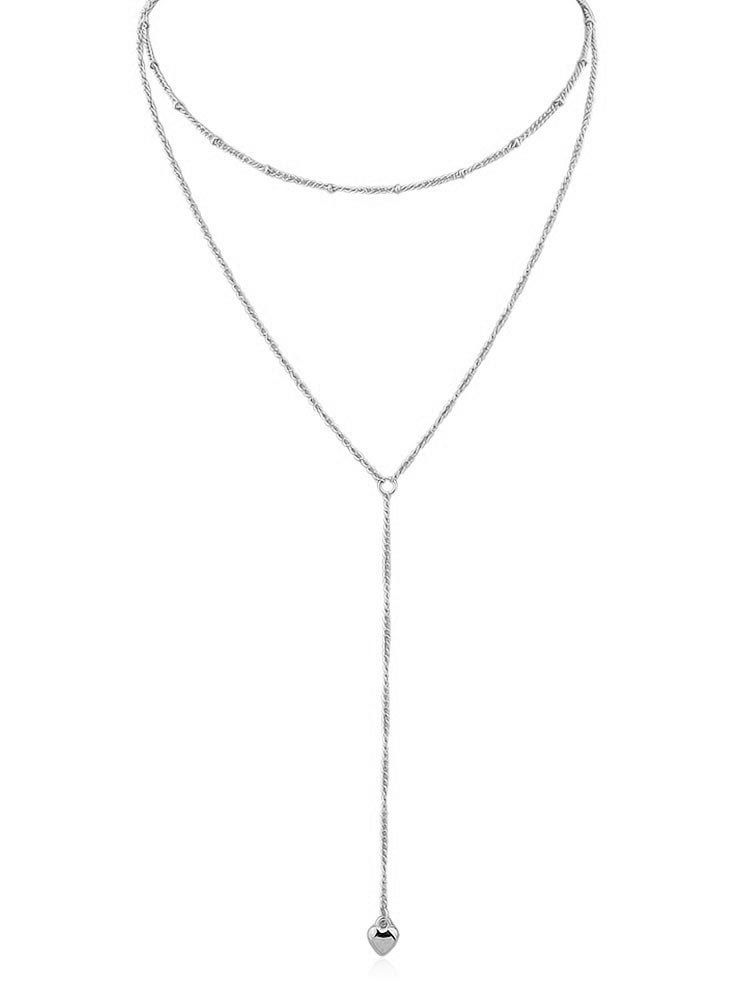 

Double Layered Chain Pendant Necklace, Silver