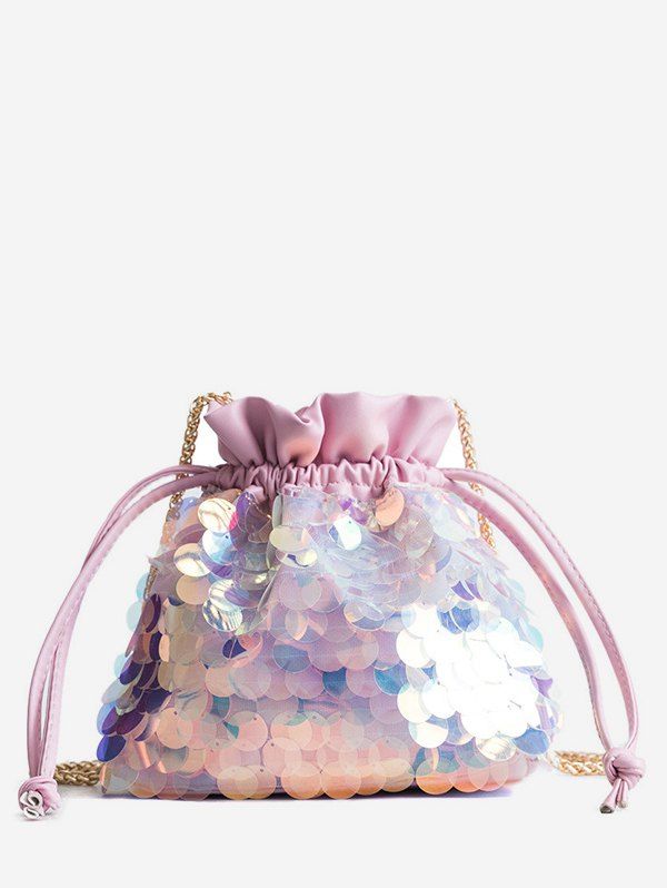 

Fish Scale Sequins Bucket Bag, Light pink