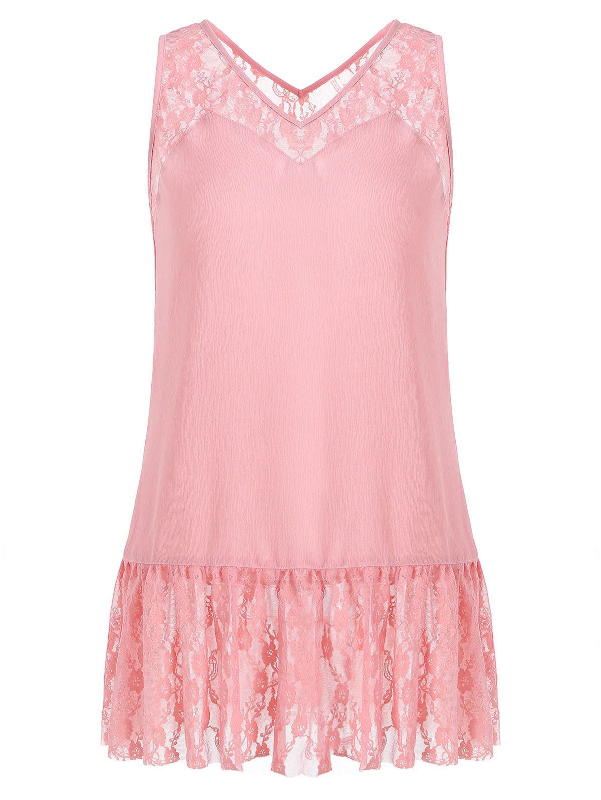 

Lace Trim Swing Tank Top, Light pink