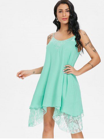

Spaghetti Strap Lace Panel Handkerchief Dress, Mint green
