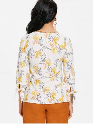 

Floral Print V Neck Blouse, Cornsilk