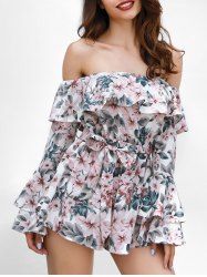 Ruffle Insert Floral Print Romper -  
