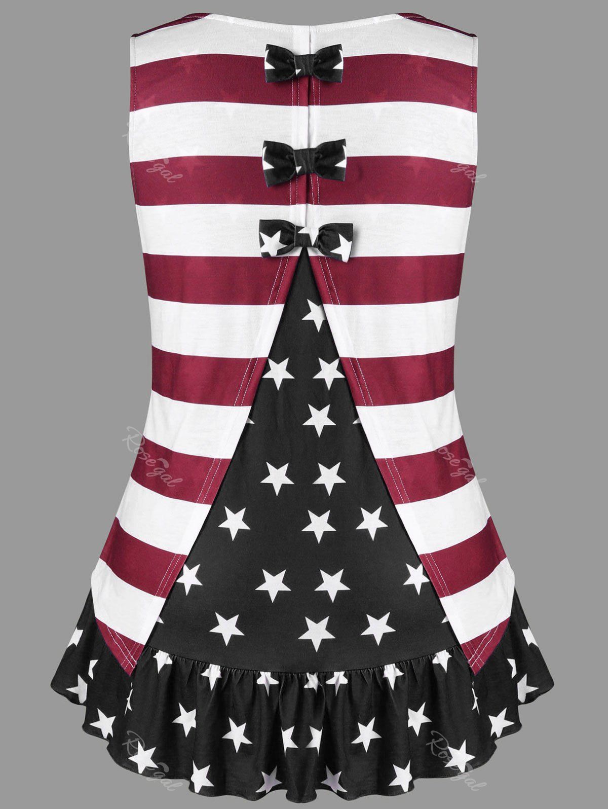 

Plus Size American Flag Tank Top with Bowknot, Black