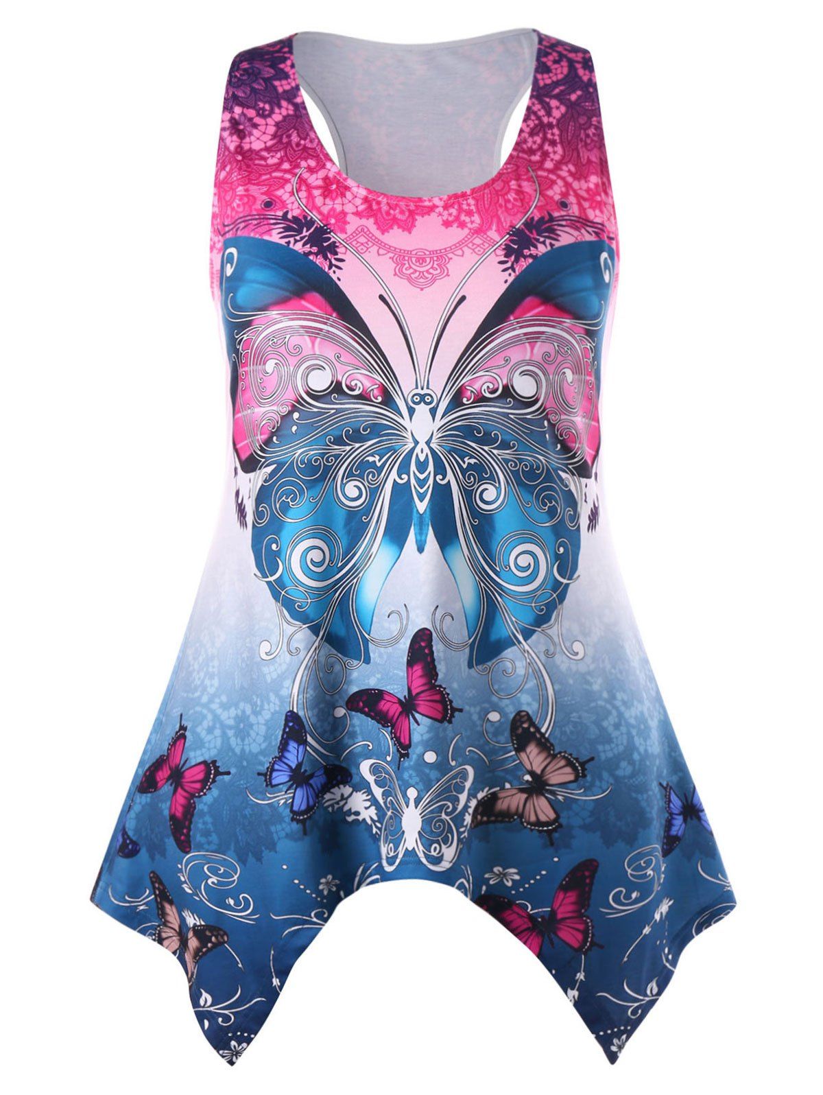 

Plus Size Racerback Butterfly Print Tank Top, Multi