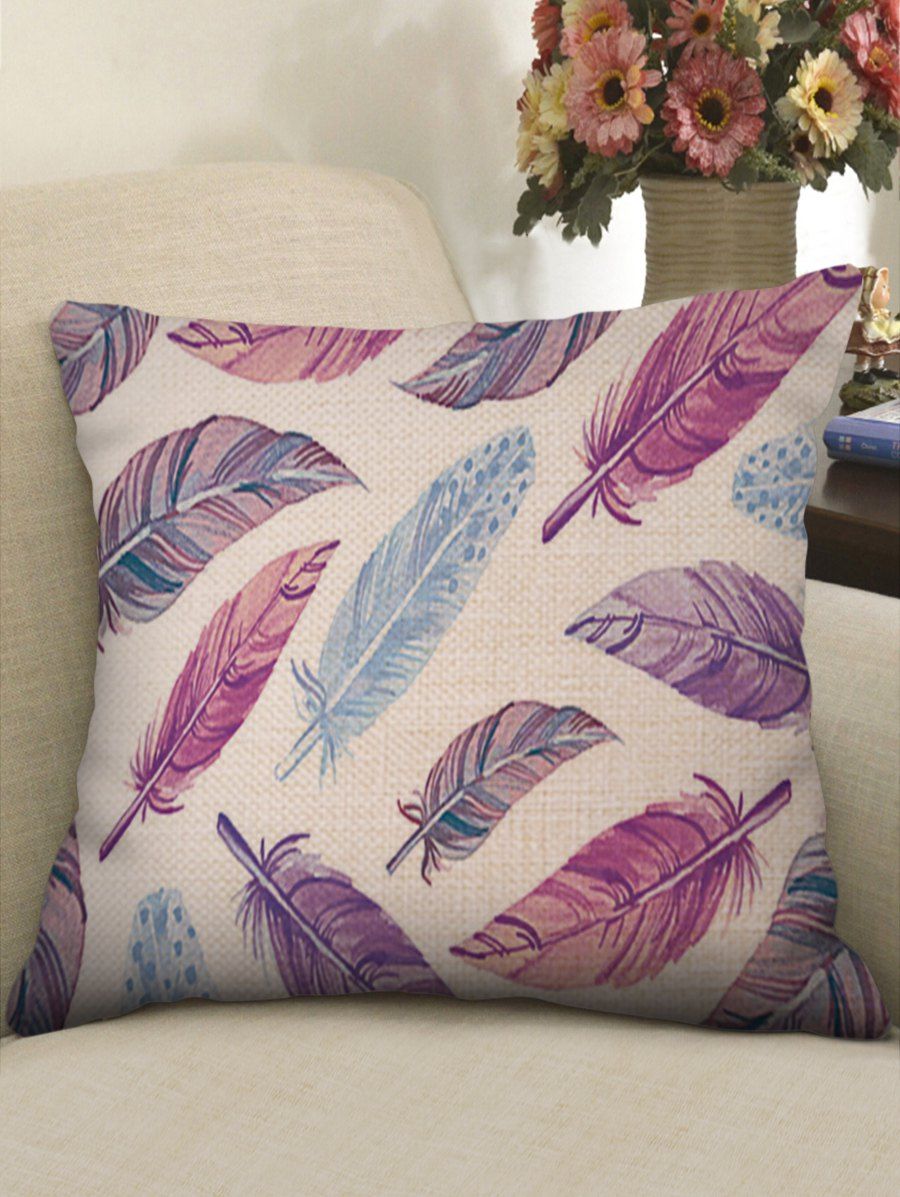 

Colorful Feathers Print Linen Sofa Pillowcase, Multi