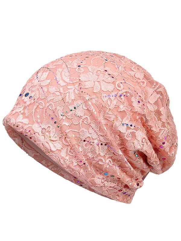 

Shimmer Sequins Lace Slouchy Beanie, Pink