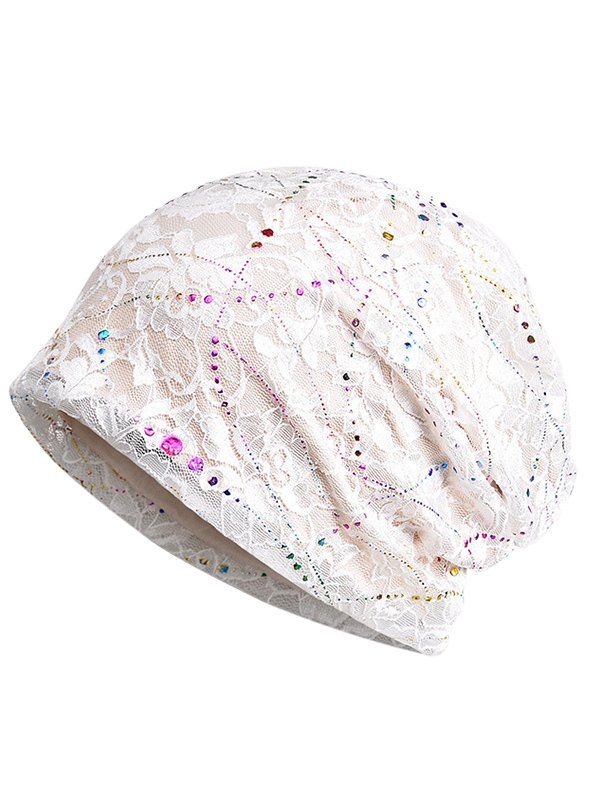 

Shimmer Sequins Lace Slouchy Beanie, White