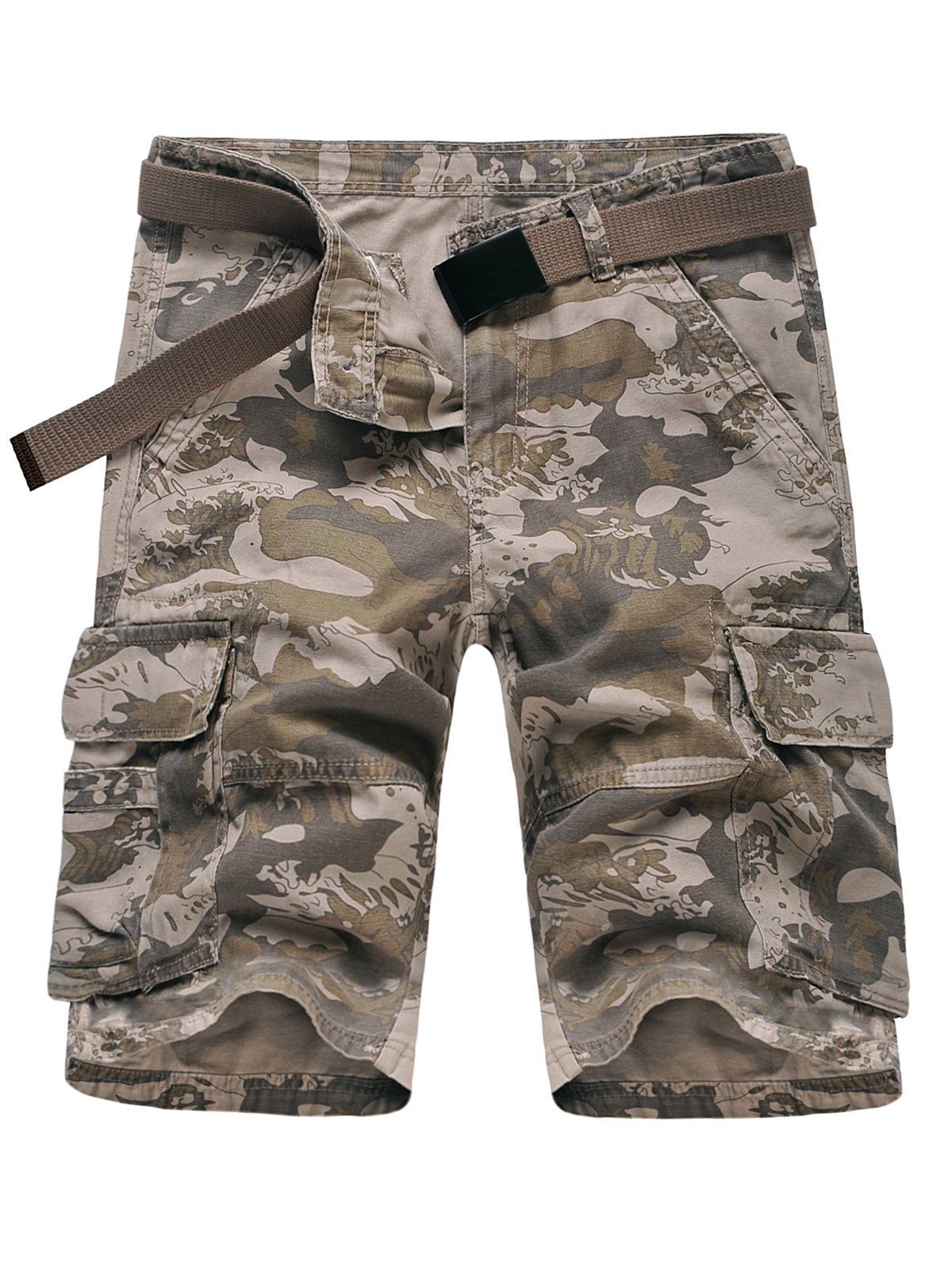 

Multi-pocket Camo Print Cargo Shorts, Light khaki