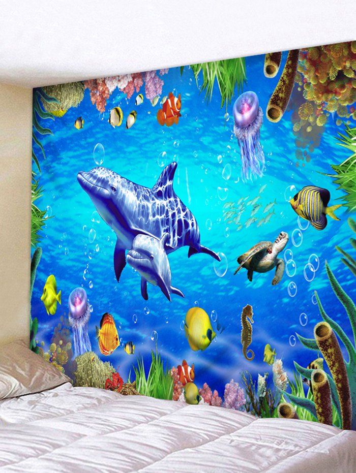 

World of Sea Dolphin Seahorse Print Wall Tapestry, Multi
