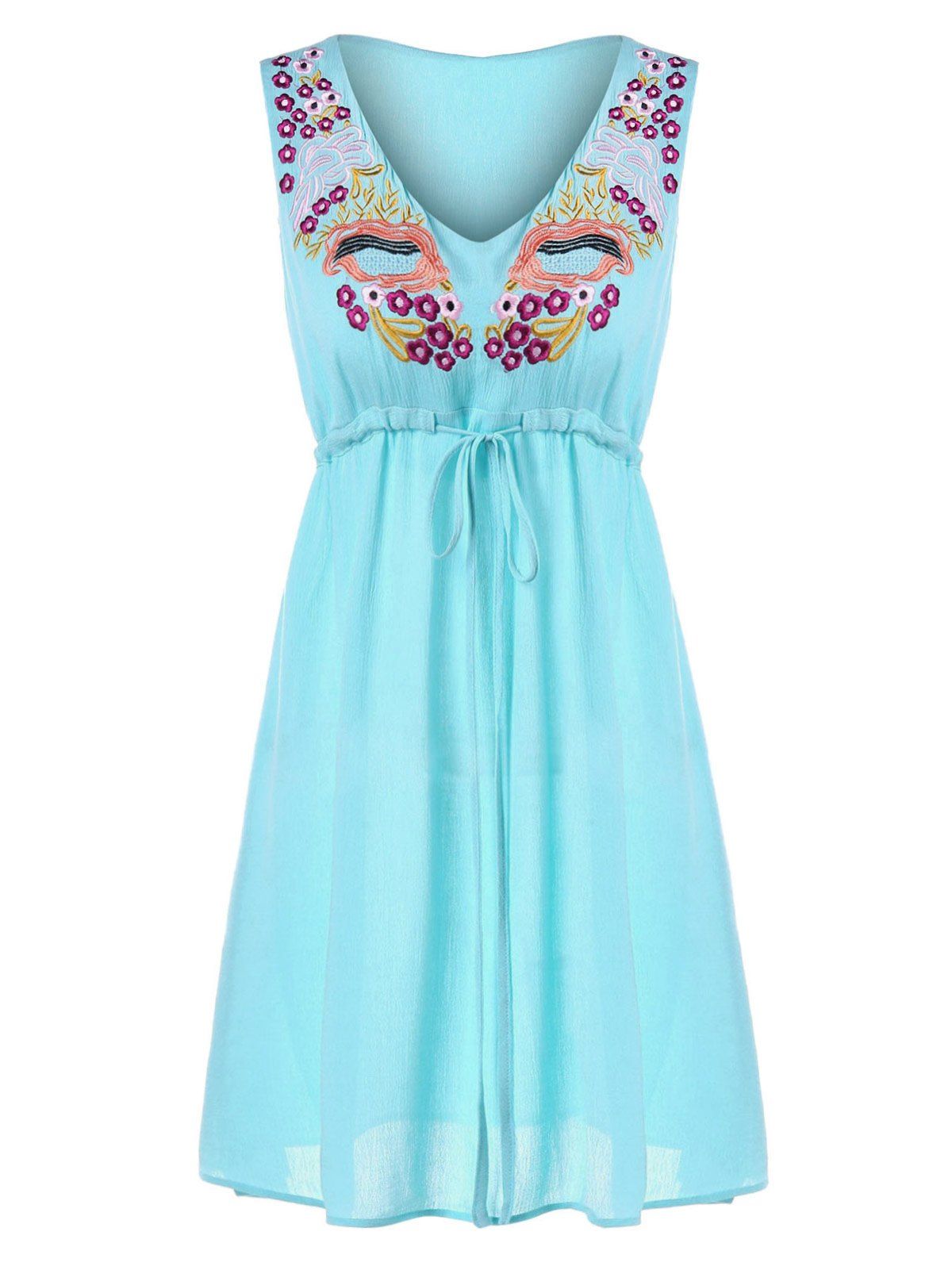 

Embroidered Mini Chiffon Dress, Robin egg blue