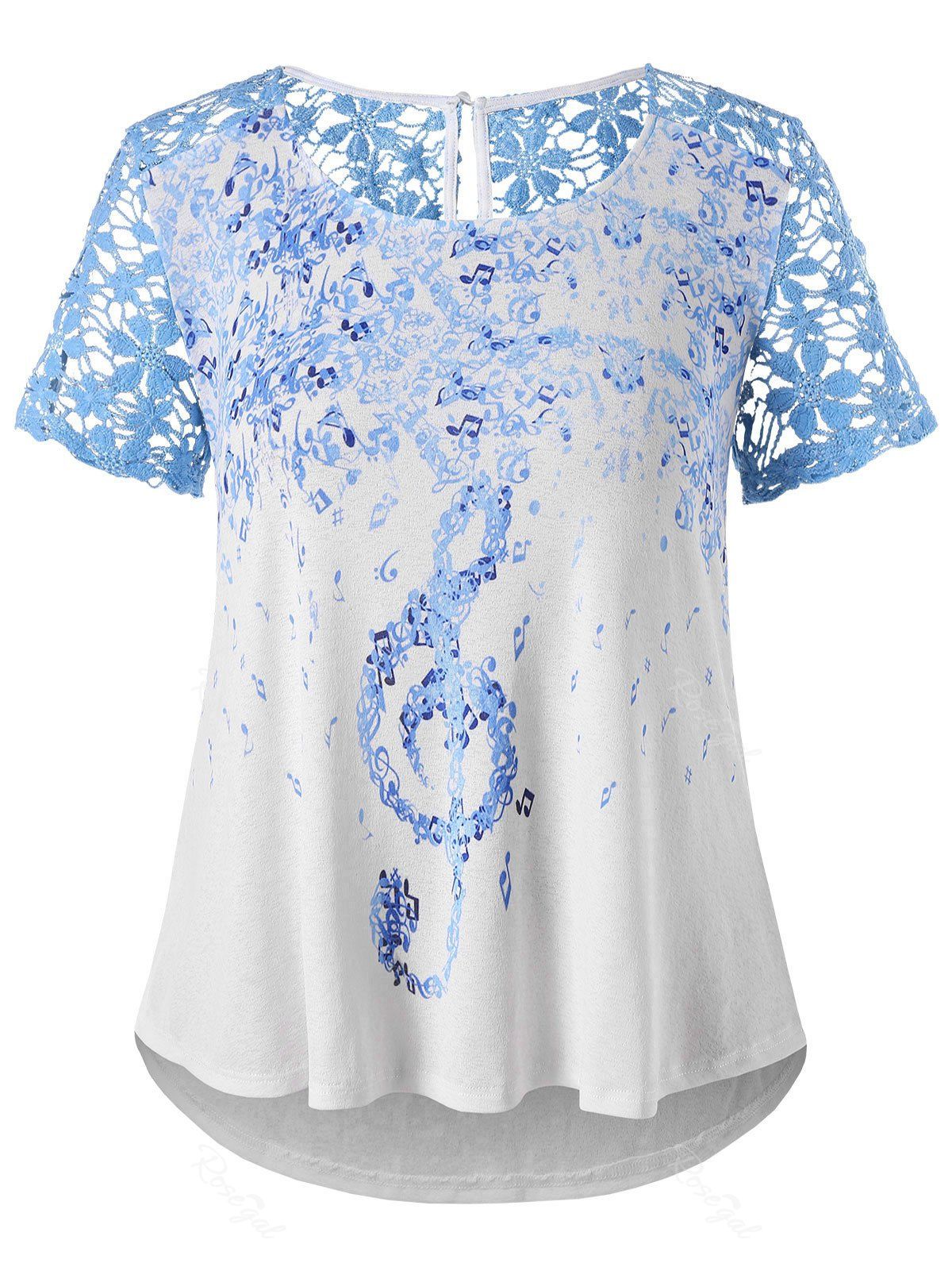 

Plus Size Lace Musical Notes T-shirt, White