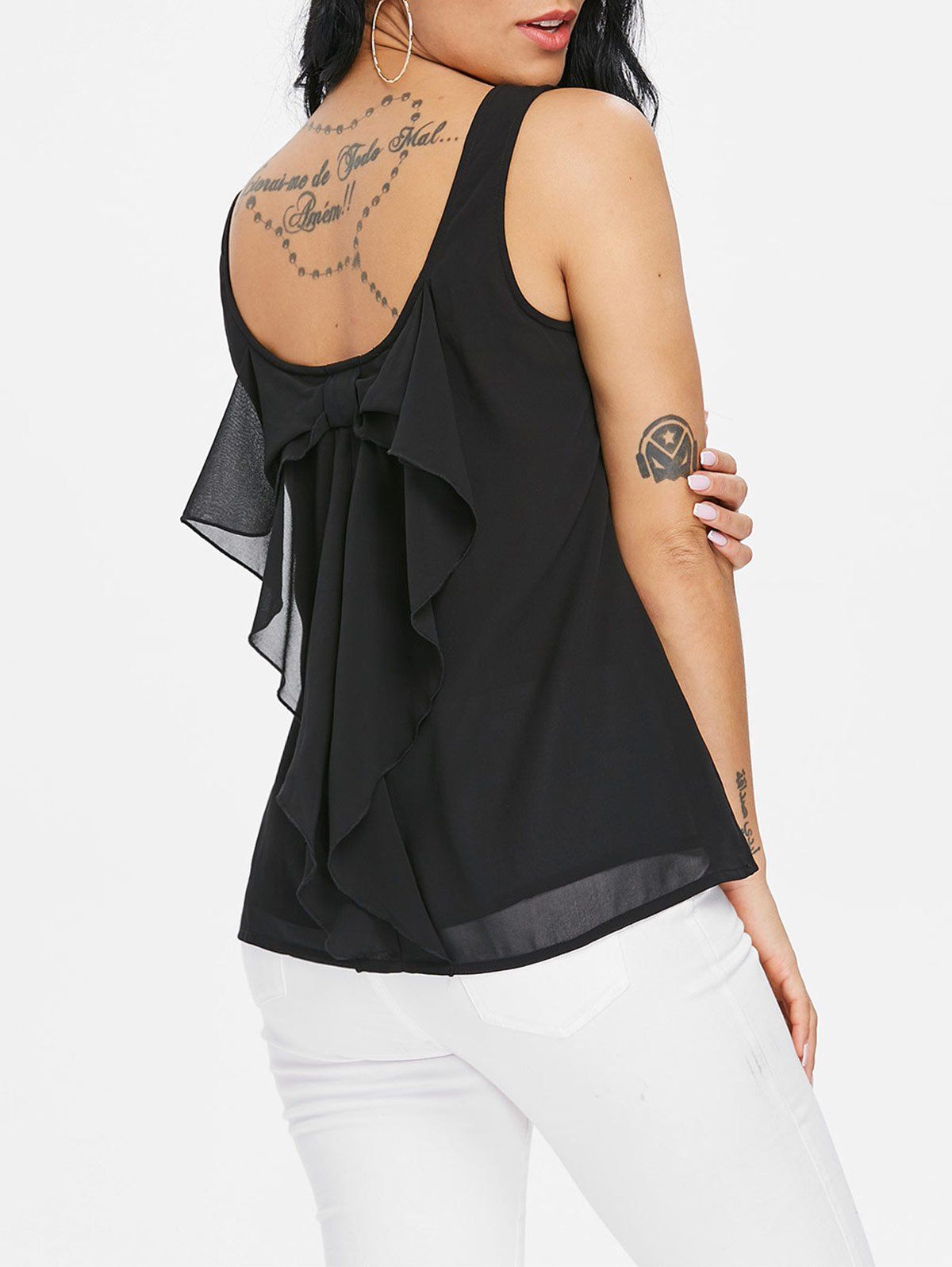 

Low Back Tank Top with Bowknot, Black