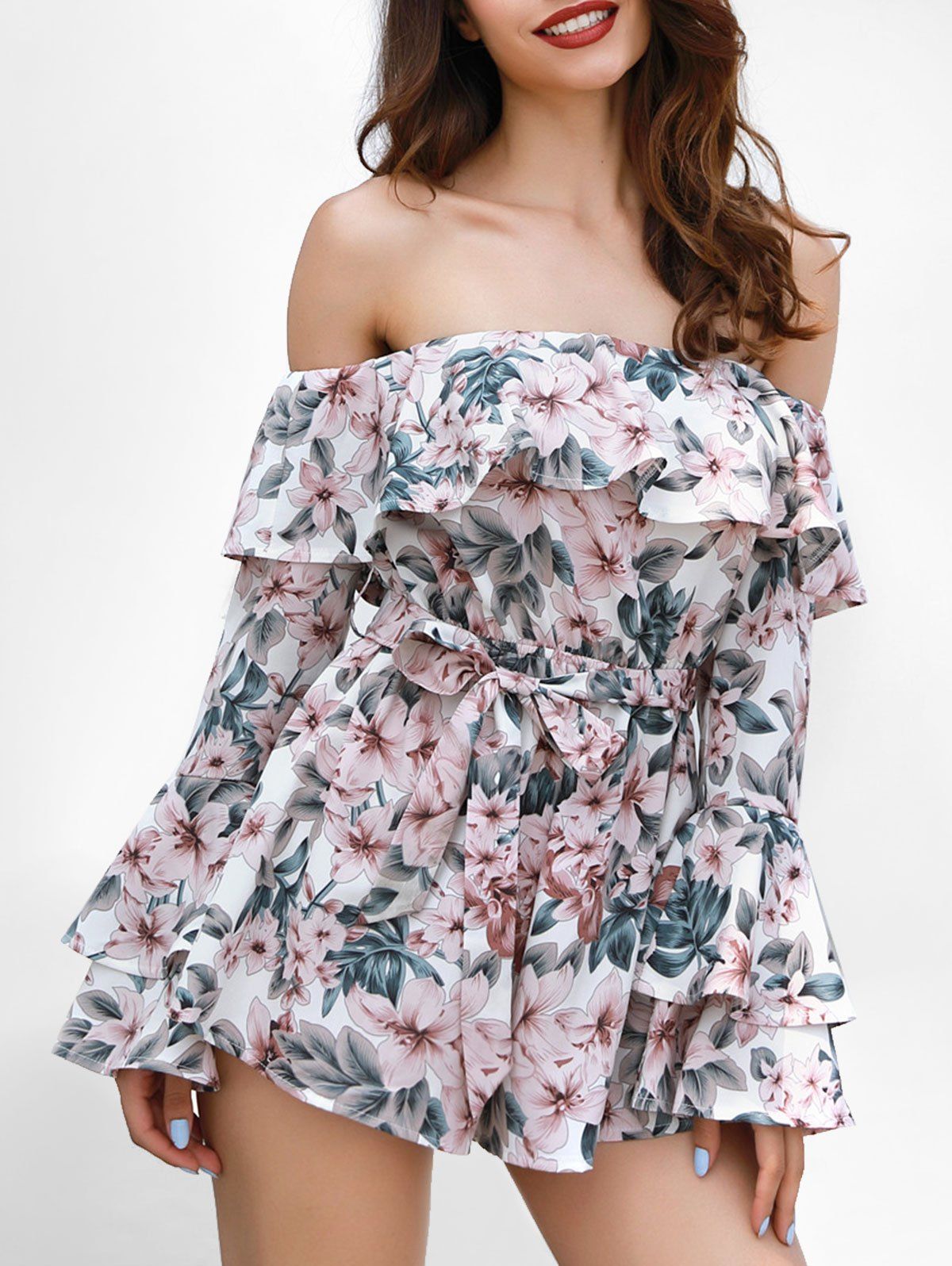 Online Ruffle Insert Floral Print Romper  