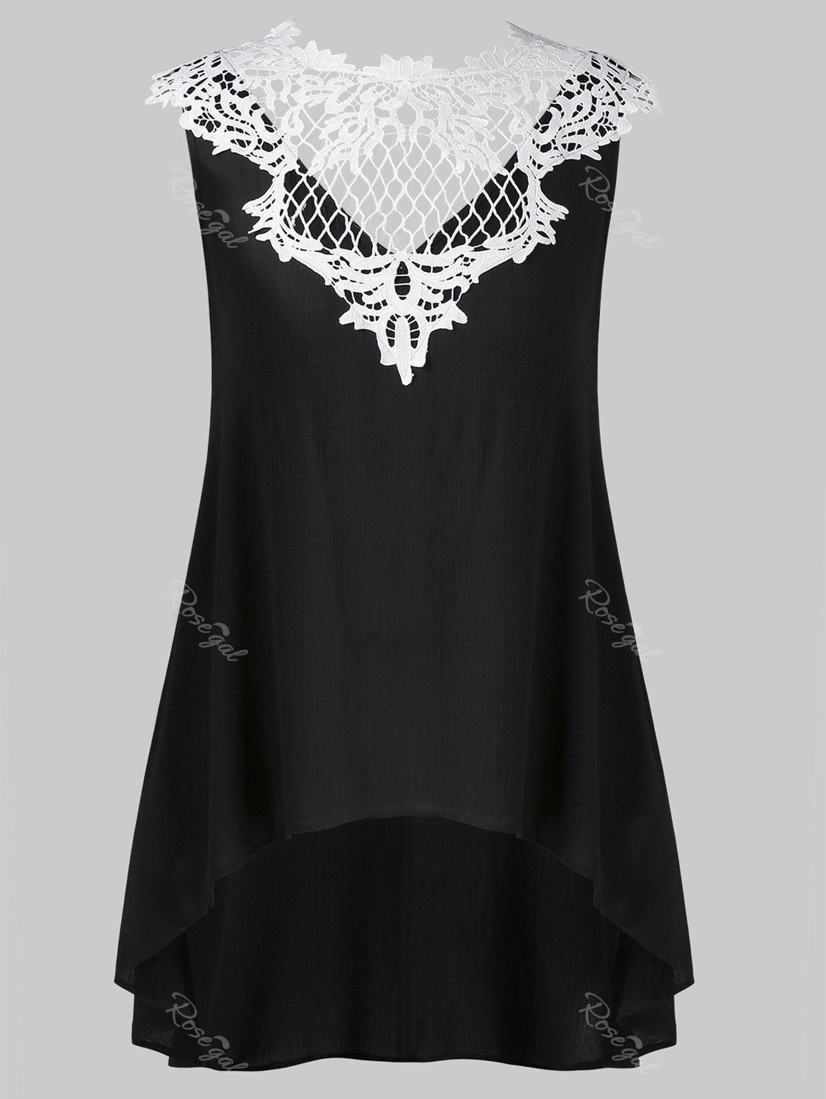 

Plus Size Open Work Lace Trim Tank Top, Black